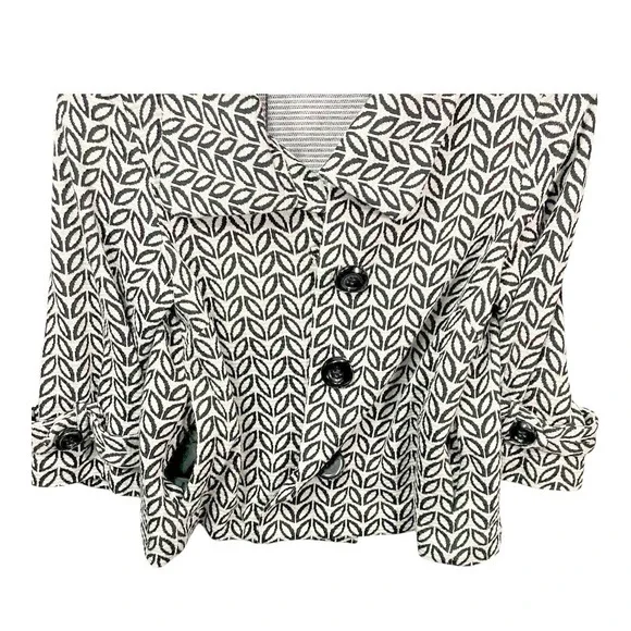 Saks Fifth Avenue Jacket Geometric Leaf Pattern 3/4 Sleeve Pockets Women Size 6 - Picture 3 of 10